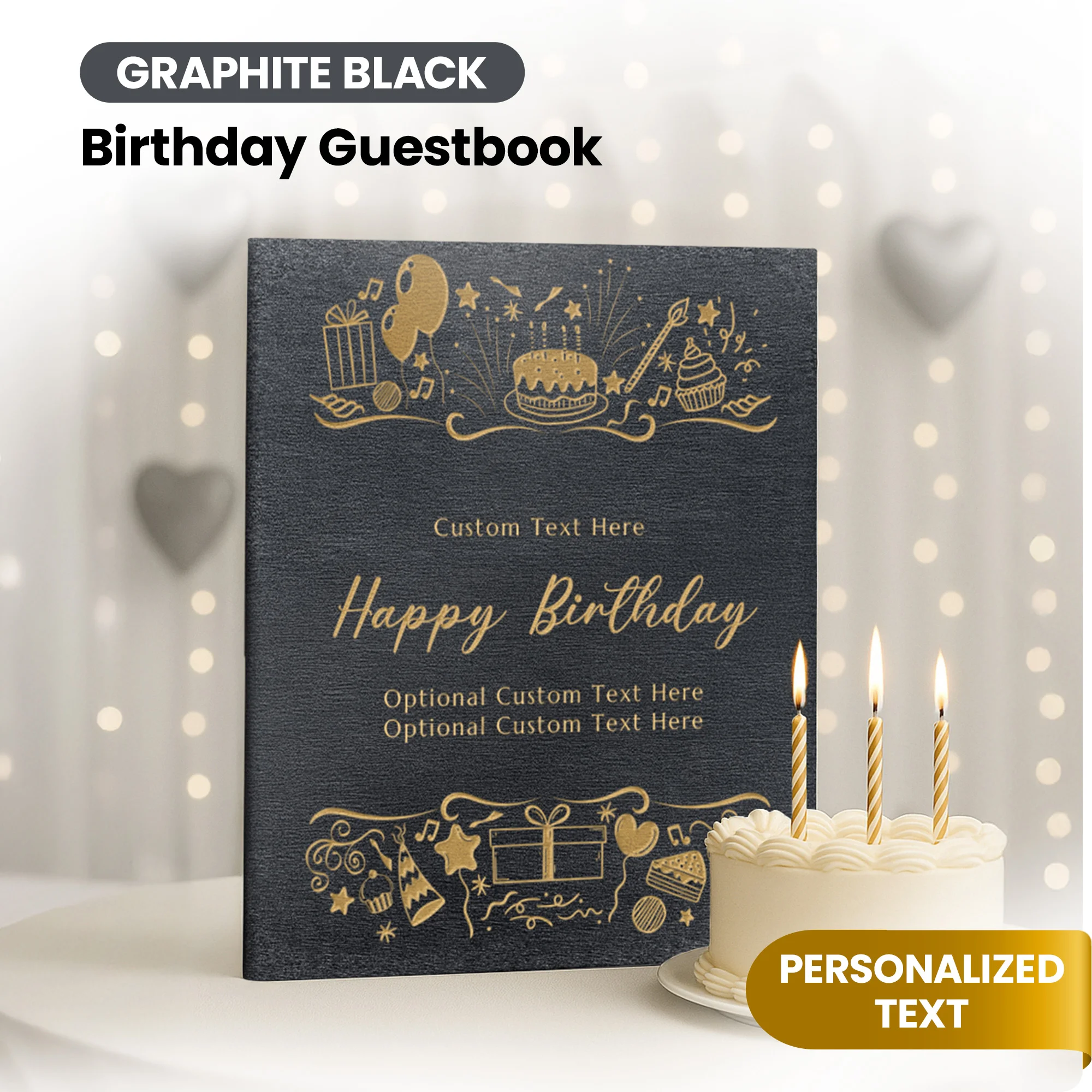 Personalized Birthday Guestbook - Graphite Black