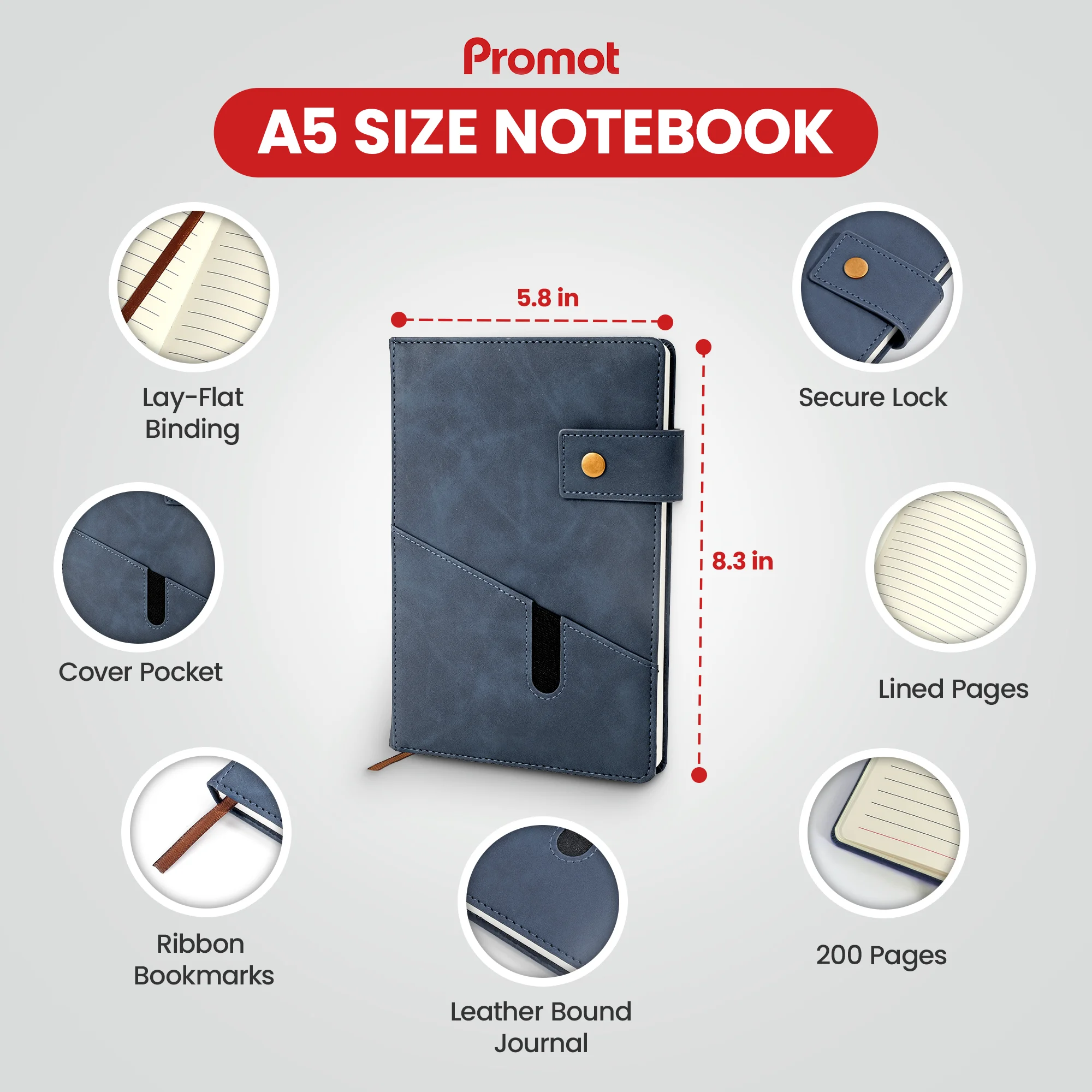 Notebook with Pocket and Pen - Storm Blue (Copy)