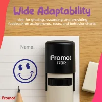 Smiley Face Blue Self-Inking Teacher Round Stamp – Emoji