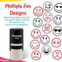 Smiley Face Blue Self-Inking Teacher Round Stamp – Emoji
