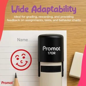 Smiley Red 2 Self-Inking Teacher Round Stamp - Emoji