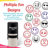 Smiley Red 2 Self-Inking Teacher Round Stamp - Emoji