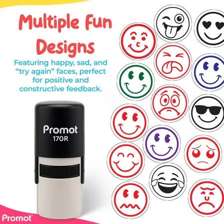 Smiley Squiggly Mouth Self-Inking Teacher Round Stamp - Emoji