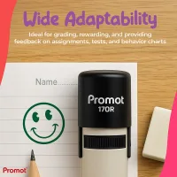 Smiley Face Green Self-Inking Teacher Round Stamp - Emoji