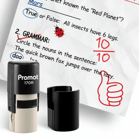 Thumbs Up Outline Red Self-Inking Teacher Stamp Round Stamp - Symbol