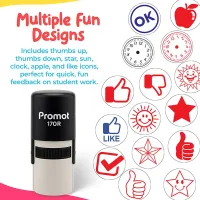 Thumbs Up Outline Red Self-Inking Teacher Stamp Round Stamp - Symbol