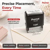 The clear viewing window helps align your Address Stamp for precise, clean impressions every time.