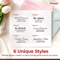 Explore six font styles before creating your small self-inking address stamp.