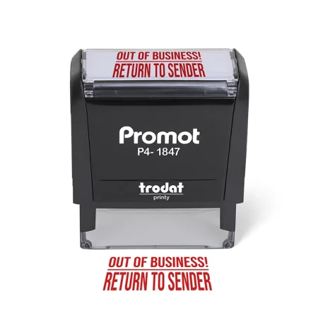 Front view of the return to sender stamp with the bold red "No Longer at This Address" message clearly displayed.