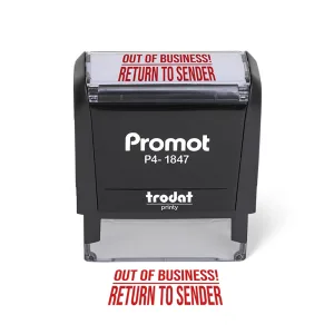 Front view of the return to sender stamp with the bold red "No Longer at This Address" message clearly displayed.