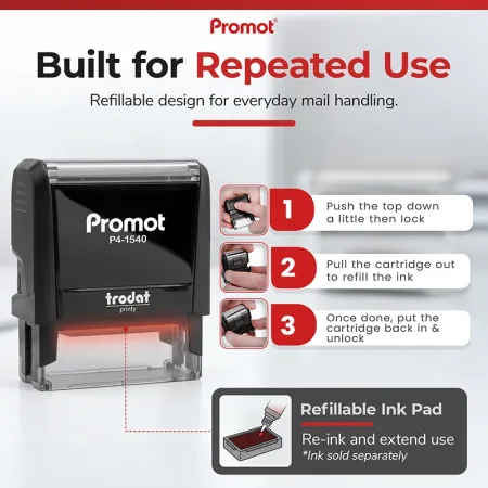 Refillable design lets the red ink return to sender stamp deliver consistent impressions for everyday use.