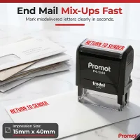 Small return to sender stamp beside misdelivered mail, showing the 15 × 40 mm impression size.