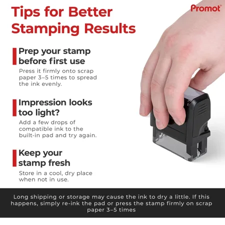 Care tips for the self-inking deceased return to sender stamp, including re-inking and proper storage for crisp results.