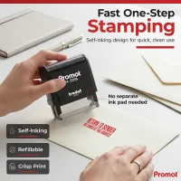 Hand using a return to sender stamp to mark an envelope with a large, clean impression in one quick press.
