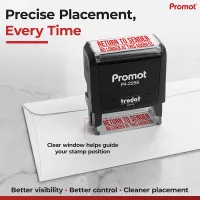 The clear positioning window helps align this return to sender no longer at this address stamp with precision.