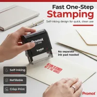Hand using a return to sender stamp to quickly mark an envelope with a bold "Not at This Address" message.