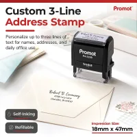 Personalize letters with this medium self-inking address stamp, displayed with a sharp return address impression.