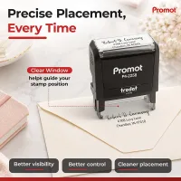 Position every impression with confidence using the clear window on this medium self-inking address stamp.