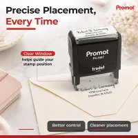 The clear alignment window helps place your small self-inking address stamp exactly where you want it.