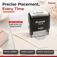 Compare six font options for a Medium self-inking address stamp, displayed as sample return address designs on a white card.