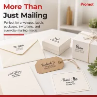 Self inking address stamp with a sample envelope showing a custom three line return address.